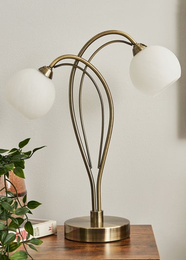 BHS Soni Table Lamp 2 Light Antique Brass (38cm x 31cm)