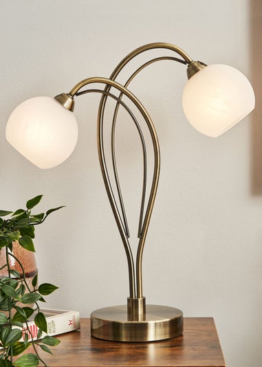 BHS Soni Table Lamp 2 Light Antique Brass (38cm x 31cm)