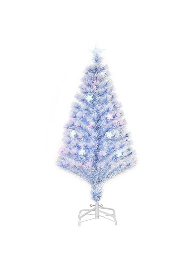 HOMCOM Artificial Fibre Optic Christmas Tree w/ 26 LED Lights Pre-Lit White Blue 4FT