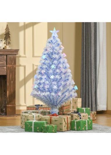 HOMCOM Artificial Fibre Optic Christmas Tree w/ 26 LED Lights Pre-Lit White Blue 4FT