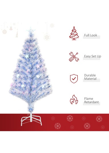 HOMCOM Artificial Fibre Optic Christmas Tree w/ 26 LED Lights Pre-Lit White Blue 4FT