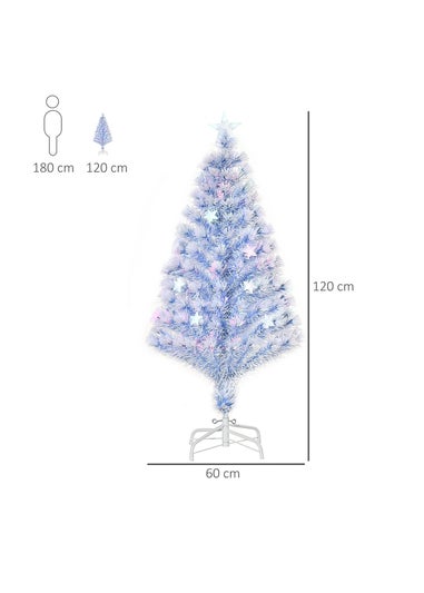 HOMCOM Artificial Fibre Optic Christmas Tree w/ 26 LED Lights Pre-Lit White Blue 4FT