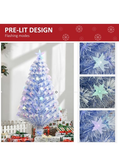 HOMCOM Artificial Fibre Optic Christmas Tree w/ 26 LED Lights Pre-Lit White Blue 4FT