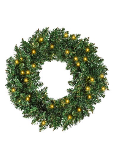 HOMCOM 55CM Pre-lit Christmas Wreath with 50 Warm White LED Ideal Xmas Artificial Door Decoration