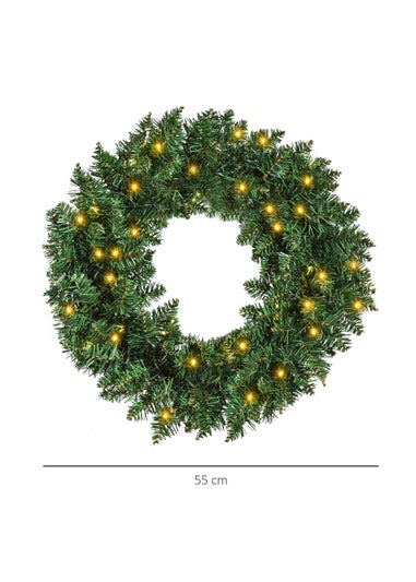 HOMCOM 55CM Pre-lit Christmas Wreath with 50 Warm White LED Ideal Xmas Artificial Door Decoration