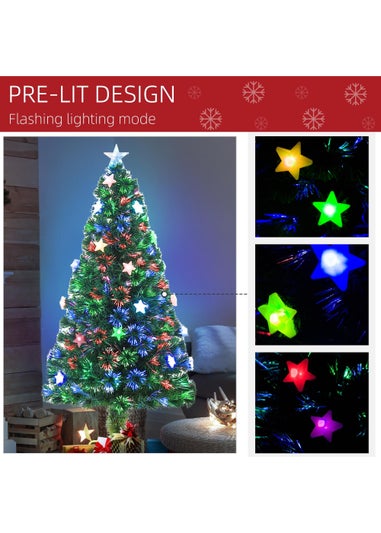 HOMCOM Green Fibre Optic Artificial Christmas Tree W/ Stars