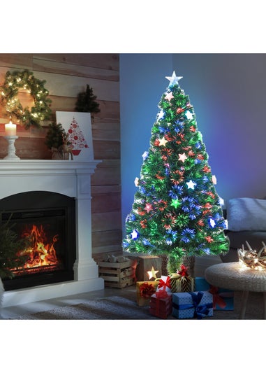 HOMCOM Green Fibre Optic Artificial Christmas Tree W/ Stars