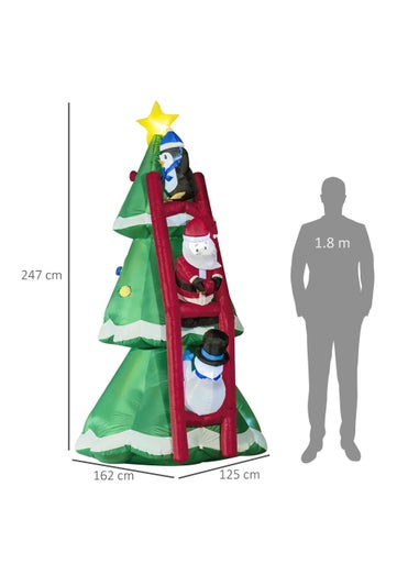 HOMCOM Inflatable Christmas Tree with Santa Claus, Penguin and Snowman on a Ladder (8Ft)