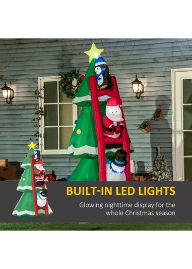 HOMCOM Inflatable Christmas Tree with Santa Claus, Penguin and Snowman on a Ladder (8Ft)