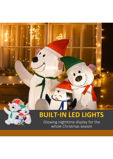 HOMCOM 4ft Christmas Inflatable Decoration with Two Bears and Penguin
