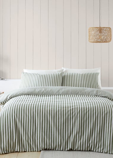 Catherine Lansfield Brushed Cotton Stripe Reversible Duvet Cover Set