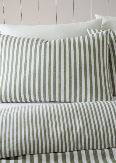 Catherine Lansfield Brushed Cotton Stripe Reversible Duvet Cover Set