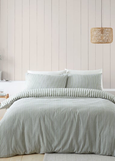 Catherine Lansfield Brushed Cotton Stripe Reversible Duvet Cover Set