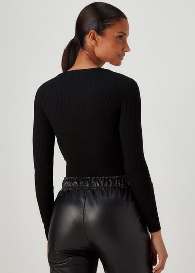 Black Cut Out Ribbed Long Sleeve Jumper