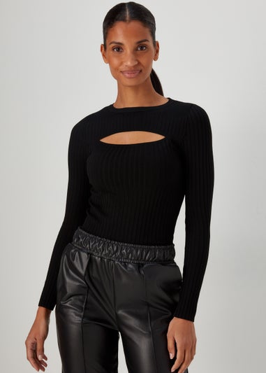 Black Cut Out Ribbed Long Sleeve Jumper