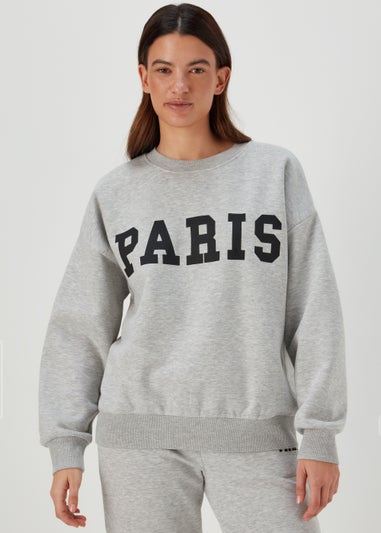 Grey Marl Paris Print Co Ord Sweatshirt