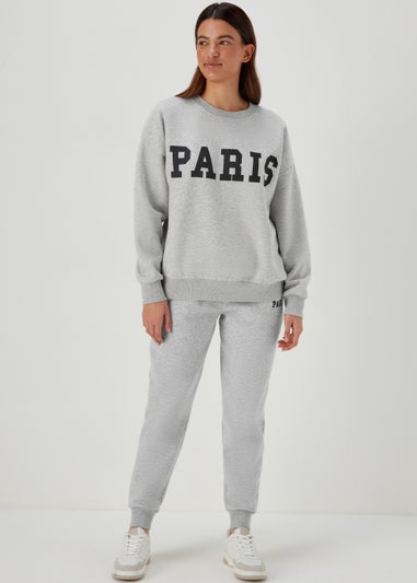 Grey Marl Paris Print Co Ord Joggers
