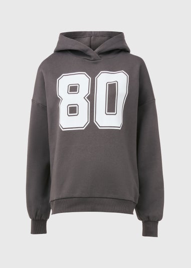 Charcoal Number Print Oversized Hoodie