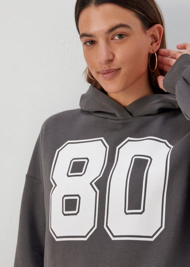 Charcoal Number Print Oversized Hoodie