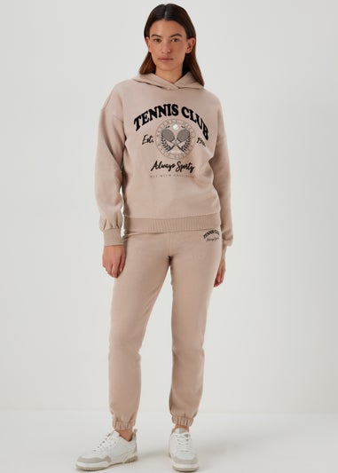 Beige Tennis Club Print Jogger