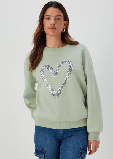 Green Sequin Heart Sweatshirt