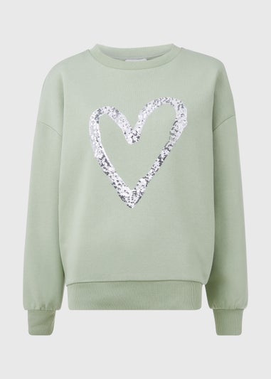 Green Sequin Heart Sweatshirt