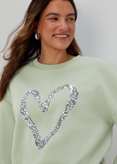 Green Sequin Heart Sweatshirt