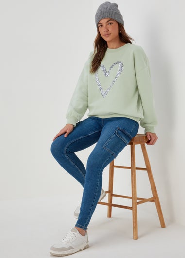 Green Sequin Heart Sweatshirt