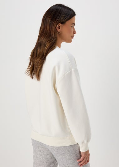 Cream New York Print Button Sweatshirt