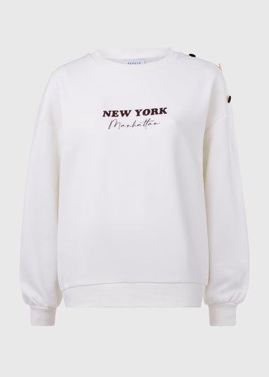 Cream New York Print Button Sweatshirt
