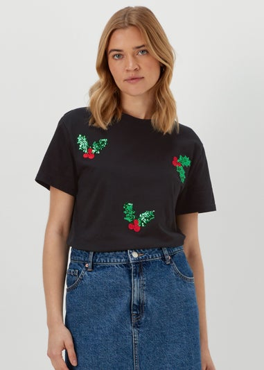 Black Christmas Holly T-Shirt