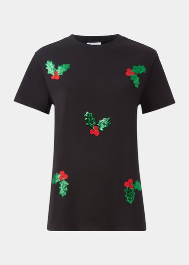 Black Christmas Holly T-Shirt