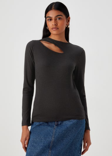 Black Cut Out Long Sleeve Top