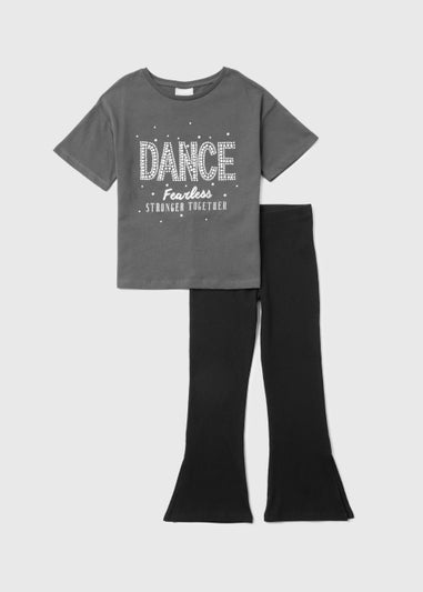 Girls Charcoal Dance Print T-Shirt & Flared Leggings Set (4-13yrs)