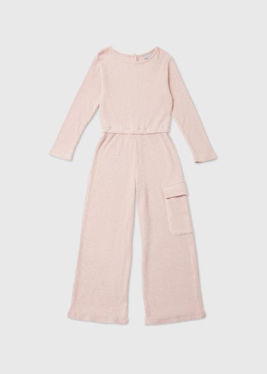 Girls Pink Ribbed Jumpsuit (4-13yrs)