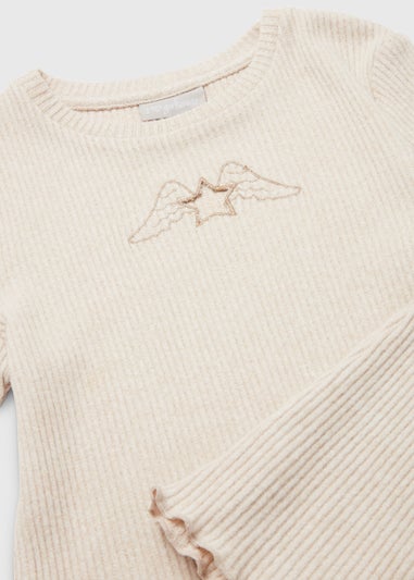 Girls Oatmeal Ribbed Cut Out Top & Flared Leggings Set (4-13yrs)