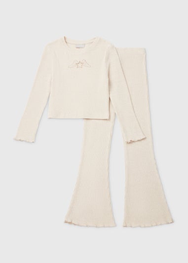 Girls Oatmeal Ribbed Cut Out Top & Flared Leggings Set (4-13yrs)