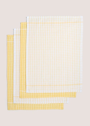 4 Pack Yellow Check Terry Tea Towels (45cm x 60cm)