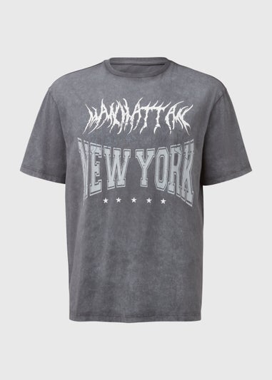 US Athletic Grey New York Print Oversized T-Shirt