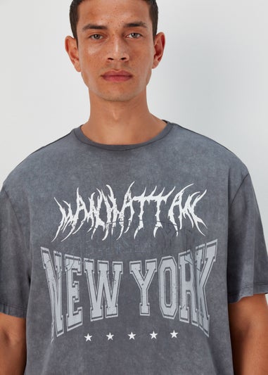 US Athletic Grey New York Print Oversized T-Shirt