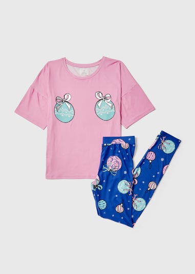 Pink & Blue Christmas Bauble Pyjama Set