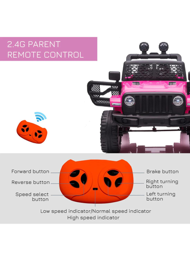 HOMCOM 12V Kids Electric Ride On Car Truck Off-road Toy with Remote Control (Pink)