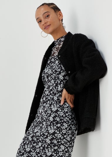 Monochrome Floral Mesh Midi Dress