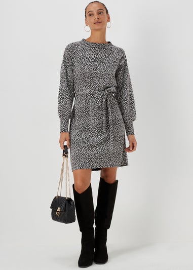 Monochrome Jacquard Belted Mini Dress
