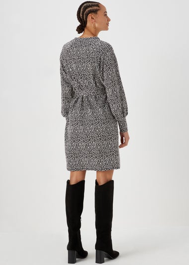 Monochrome Jacquard Belted Mini Dress