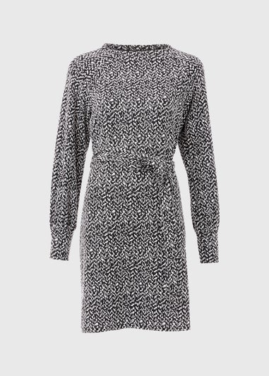 Monochrome Jacquard Belted Mini Dress