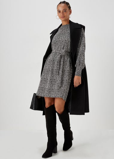 Monochrome Jacquard Belted Mini Dress