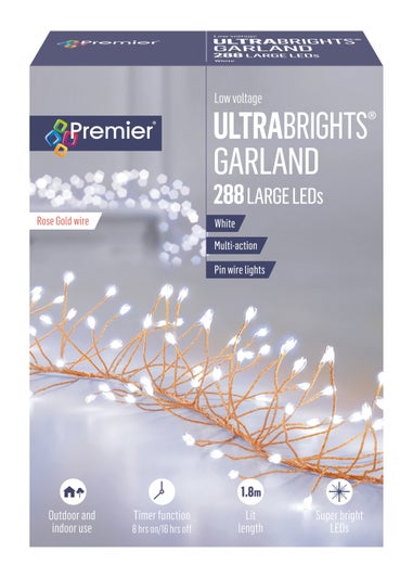 Premier Decorations 288 Large White LED Rose Gold Wire Ultrabirghts Garland
