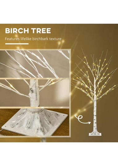 HOMCOM 5ft Artificial White Birch Tree Light with Warm White Pre-Lit LED Light (Indoor and Covered Outdoor Use)