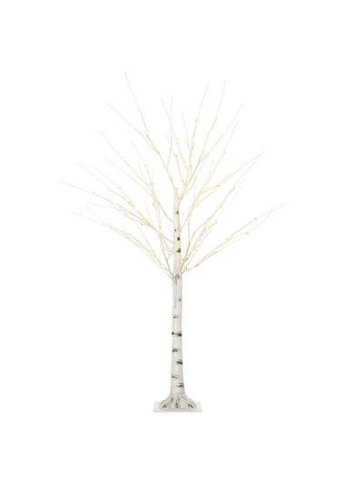 HOMCOM 5ft Artificial White Birch Tree Light with Warm White Pre-Lit LED Light (Indoor and Covered Outdoor Use)